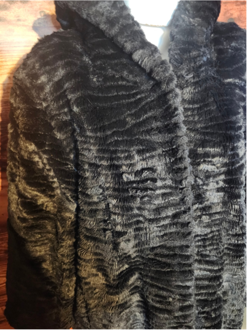 Women's east5th Black Faux Fur Hooded Jacket Size L - Picture 2 of 5